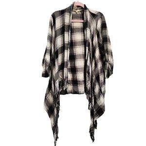 Plaid cardigan with fringe